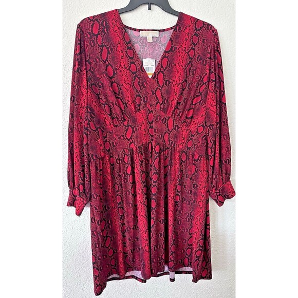 Michael Kors Women's Plus Size Snakeskin-Print Mini Dress Red Crimson Size 3X - Picture 4 of 9